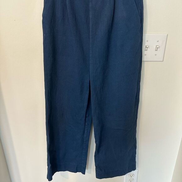 En Saison Denim Stretch Ruffled High Rise Wide Leg Crop Jumpsuit M - Picture 4 of 7